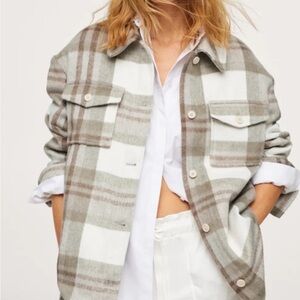 Mango Women's Plaid Blazer - Gray and Cream